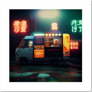 Cyberpunk Tokyo Ramen Food Truck Posters and Art